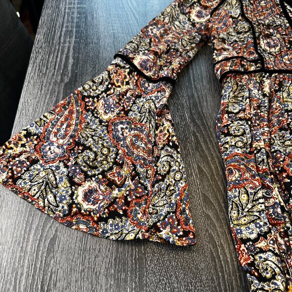 American Eagle Outfitters Paisley Boho Dress Small S Long Bell Sleeve Empire - Picture 3 of 5